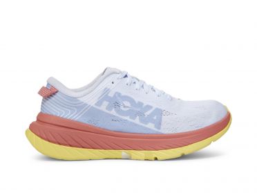 Hoka One One Carbon X hardloopschoenen wit/roze/geel dames 