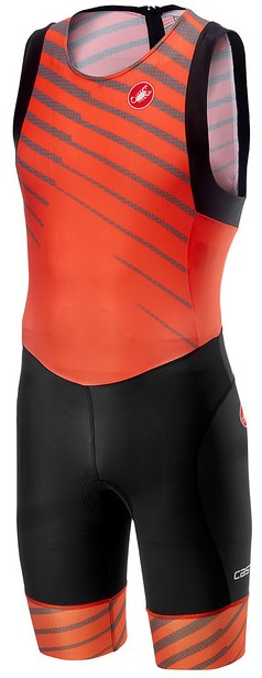 Castelli Short distance race trisuit rits achterzijde mouwloos oranje heren