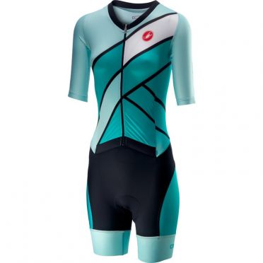 Castelli All out W speed trisuit korte mouw groen/blauw dames