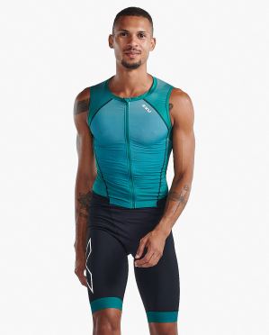 2XU Light speed front zip trisuit mouwloos groen heren 