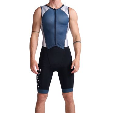 2XU Light speed front zip trisuit mouwloos wit/blauw heren 