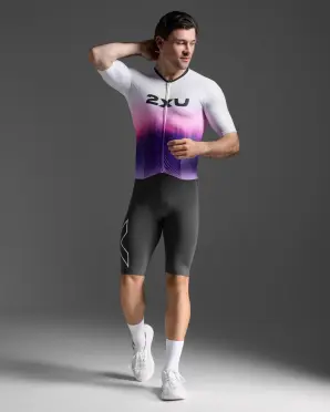 2XU Light Speed React Sleeved Trisuit White/Turbulence Heren 