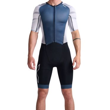 2XU Light speed trisuit korte mouw blauw/wit heren 