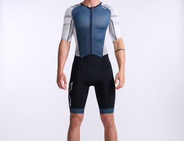 2XU Light speed trisuit korte mouw blauw/wit heren