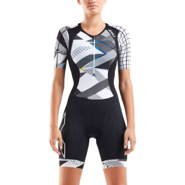 2XU Compression korte mouw trisuit zwart/wit dames