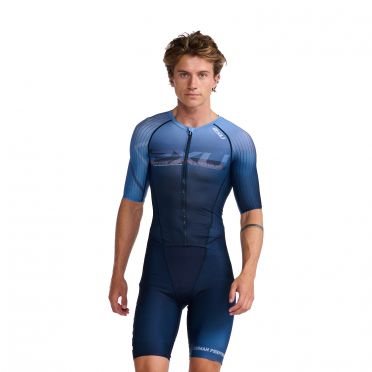 2XU Aero trisuit korte mouw blauw heren 