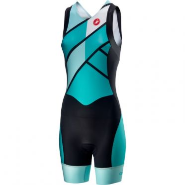Castelli Short distance W race trisuit rits achterzijde mouwloos groen/blauw dames