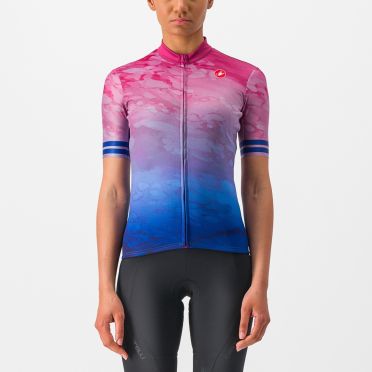 Castelli Marmo fietsshirt korte mouw rood/blauw dames 