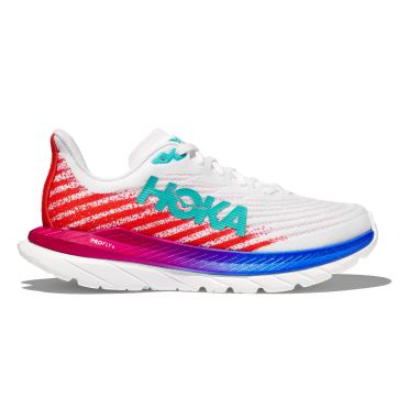 Hoka Mach 5 wide hardloopschoenen wit/rood dames