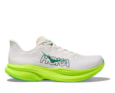 Hoka Mach 6 hardloopschoenen White/Neon Lime Heren 