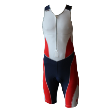 Ironman trisuit front zip mouwloos bodysuit wit/blauw/rood heren