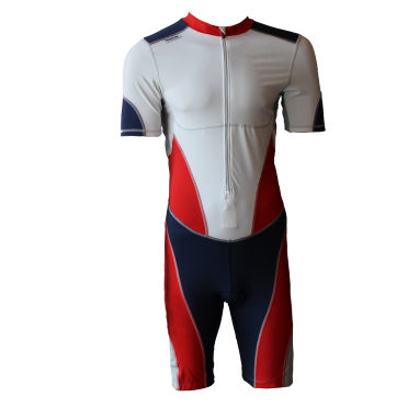 Ironman trisuit front zip korte mouw bodysuit wit/rood/blauw heren