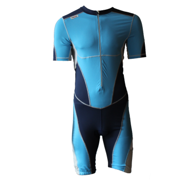 Ironman trisuit front zip korte mouw bodysuit blauw heren