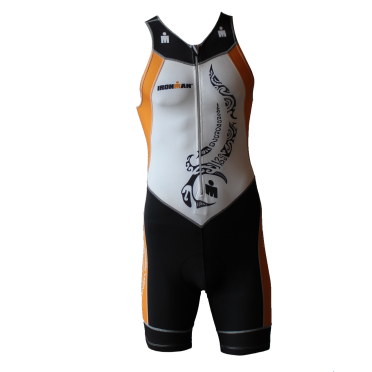 Ironman trisuit front zip mouwloos multisport tattoo wit/oranje heren