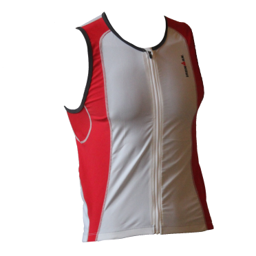 Ironman tri top front zip mouwloos 2P wit/rood heren