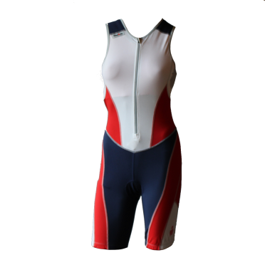 Ironman trisuit front zip mouwloos bodysuit wit/blauw/rood dames