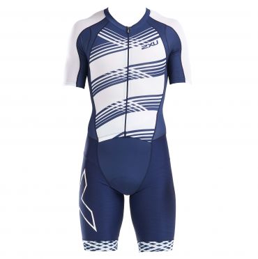 2XU Compression korte mouw trisuit blauw/wit heren