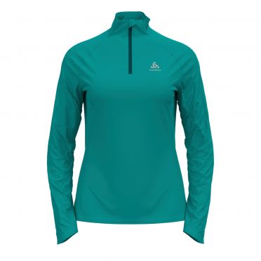Odlo Essential Ceramiwarm (zip) hardloopshirt lange mouw blauw dames 