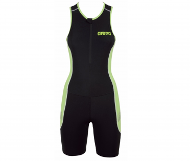Arena ST front zip mouwloos trisuit zwart zwart/groen dames