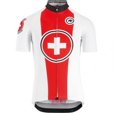 Assos Suisse Fed SS korte mouw fietsshirt wit/rood heren
