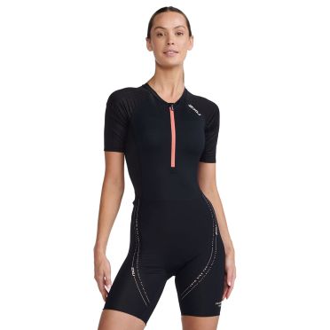 2XU Aero trisuit korte mouw zwart/roze dames