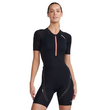 2XU Aero trisuit korte mouw zwart/roze dames