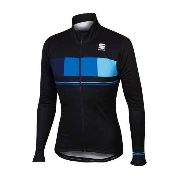 Sportful Stripe thermal lange mouw jacket zwart/blauw heren 1101819-274