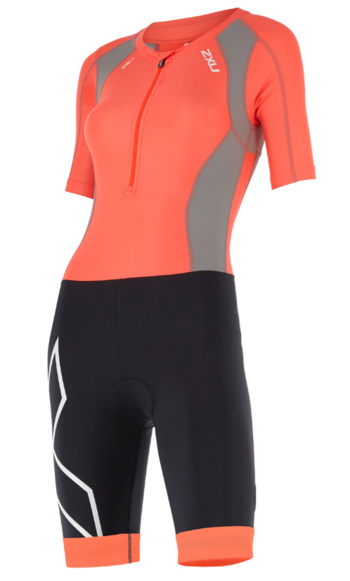 2XU Compression full zip trisuit sleeved oranje/zwart dames WT4445dFCL/FRG