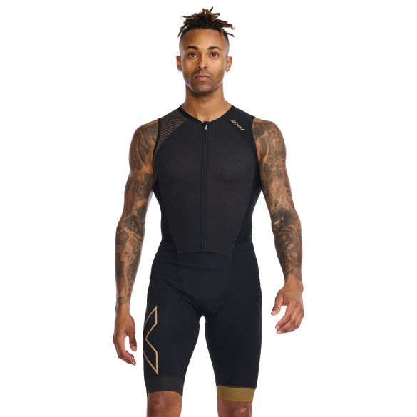 2XU Light speed front zip trisuit mouwloos zwart heren MT6660d-BLK/GLD