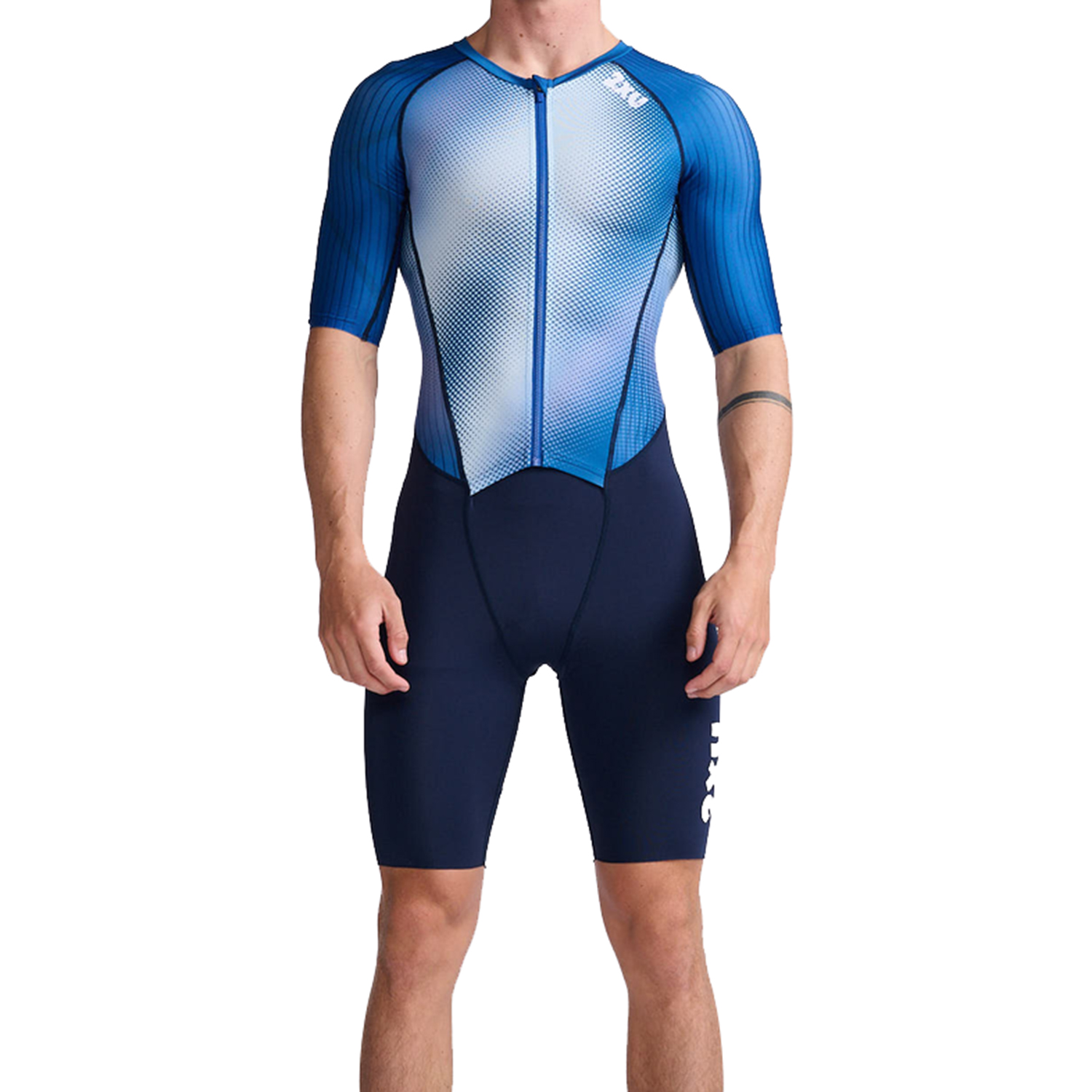 2XU Aero trisuit korte mouw wit/blauw heren MT6426d-MDN/WHT