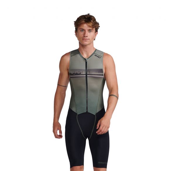2XU Aero front zip trisuit mouwloos groen heren MT6427d-ALP/PER