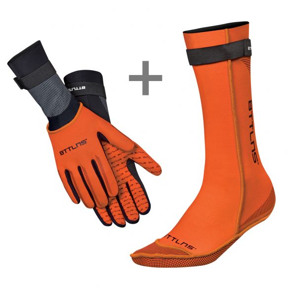 BTTLNS Neopreen zwemsokken en zwemhandschoenen voordeelset oranje 0120011+0120012-034