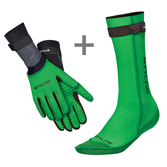BTTLNS Neopreen zwemsokken en zwemhandschoenen voordeelset groen 0120011+0120012-040