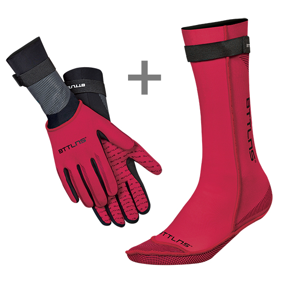 BTTLNS Neopreen zwemsokken en zwemhandschoenen voordeelset rood 0120011+0120012-003