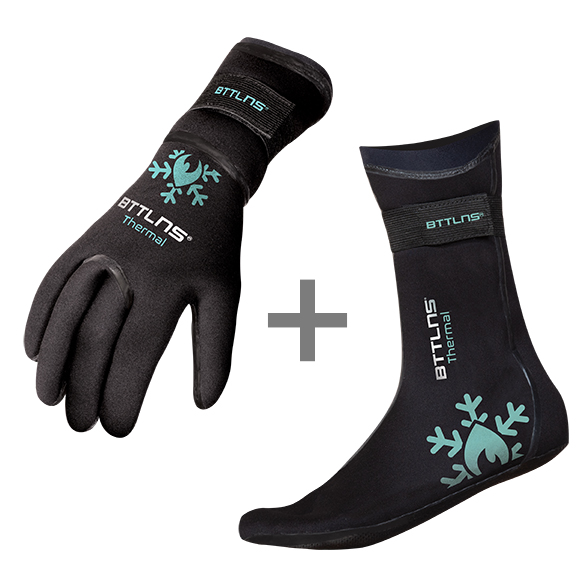 BTTLNS Neopreen thermal zwemhandschoenen en zwemsokken voordeelset mint 0121016+0121017-036
