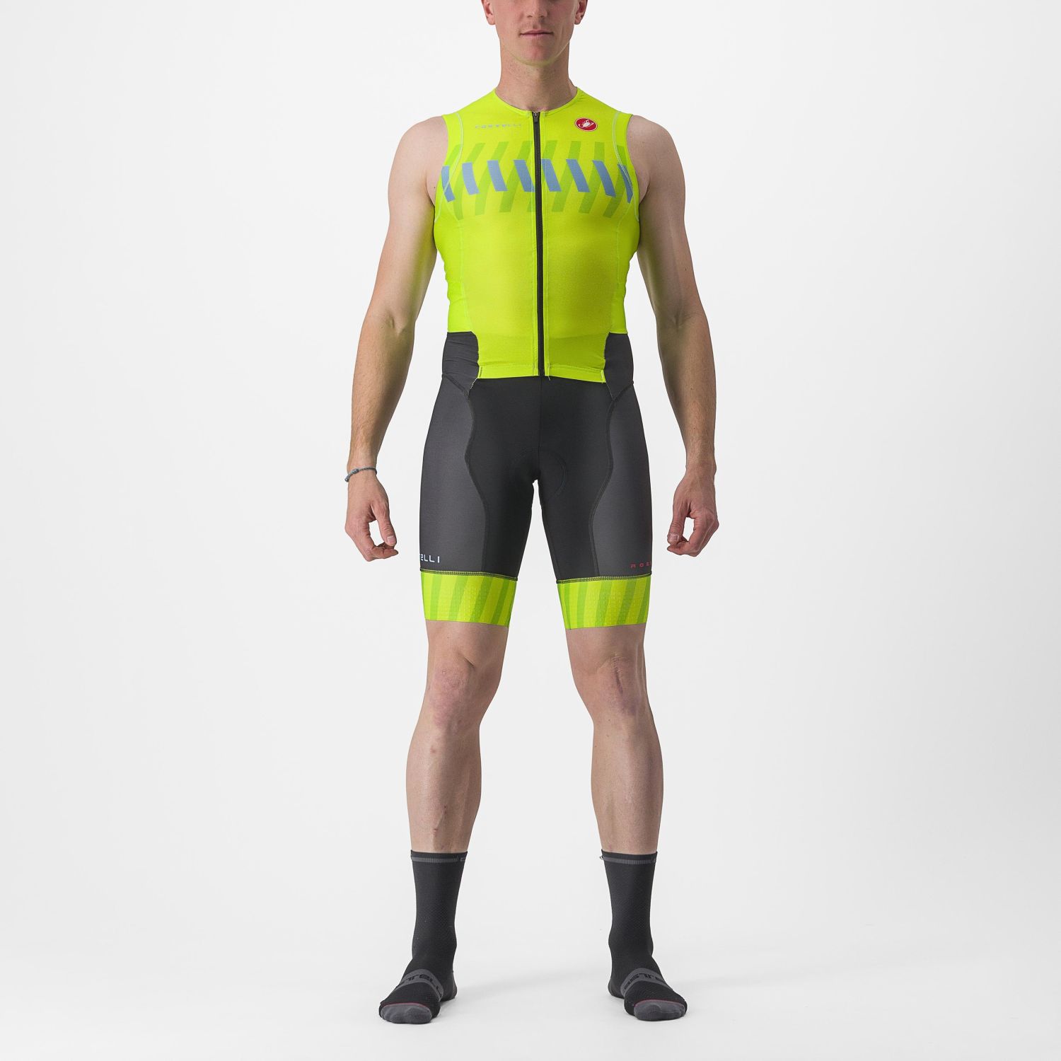 Castelli Free Sanremo 2 trisuit mouwloos groen/geel heren 8622090-383