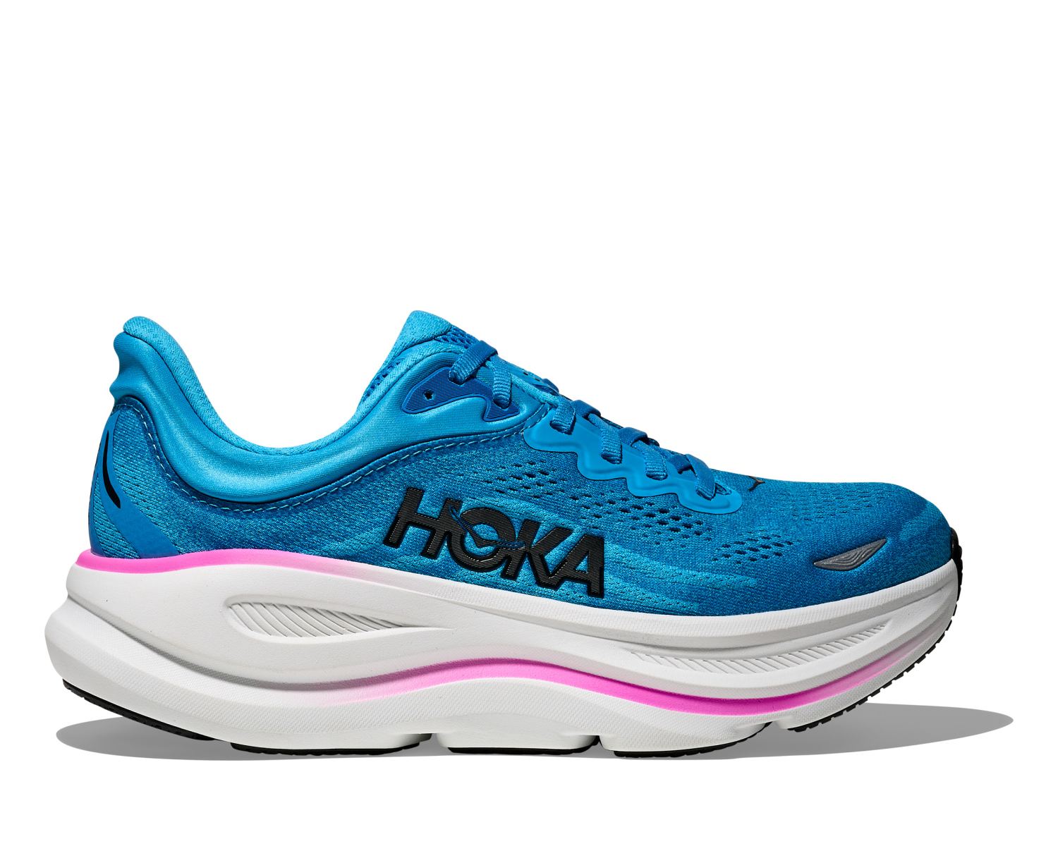 Hoka Bondi 9 hardloopschoenen Skyward Blue/Neon Fushia dames 1162012-SNNF