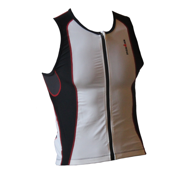 Ironman tri top front zip mouwloos 2P wit/zwart heren IMT0203-03/15