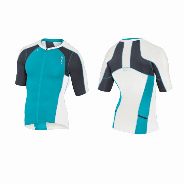2XU Compression sleeved tri top wit/zwart/blauw heren MT3615a