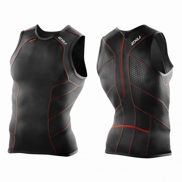 2XU Perform Rear Zip Tri singlet zwart/rood heren MT3862a