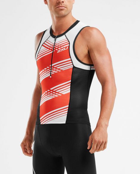 2XU Compression mouwloos tri top zwart/rood heren MT5519a-BLK/WFL