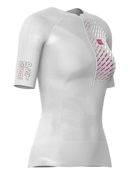 Compressport Trail running postural korte mouw compressieshirt wit dames TSTRV2W-SS00