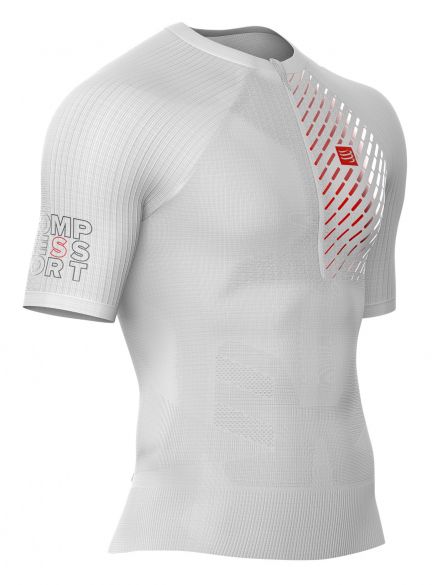 Compressport Trail running Postural korte mouw compressieshirt wit heren TSTRV3-SS00