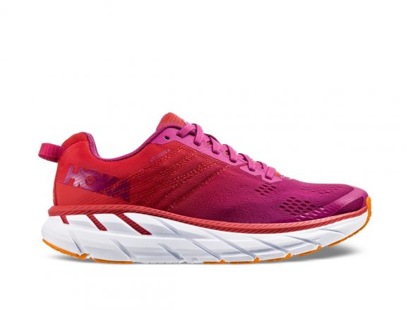 Hoka One One Clifton 6 wide hardloopschoenen rood/wit dames 1102877-PRCFL