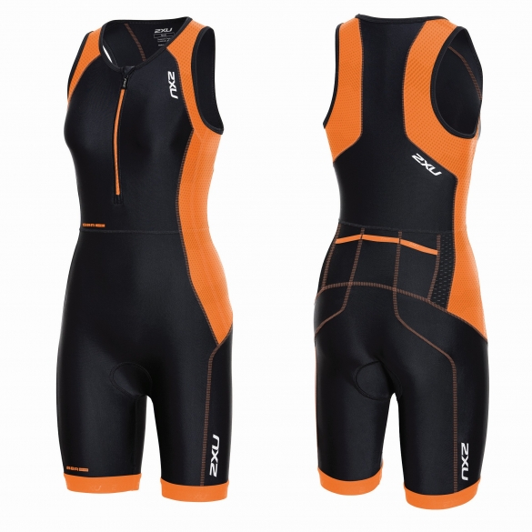 2XU Perform Front Zip trisuit zwart/oranje dames WT3635d